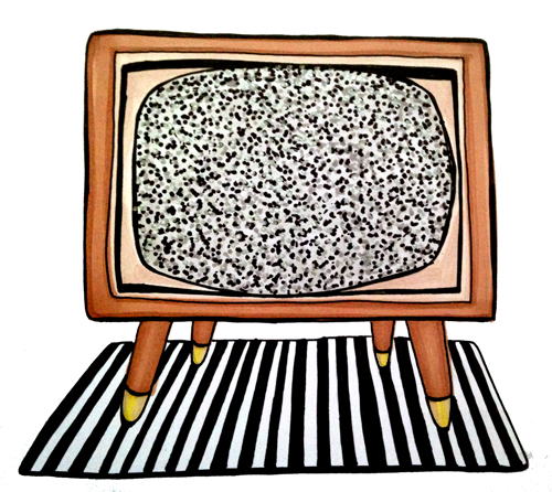 picture illustrates a drawing of an old TV